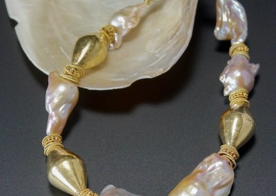Jumbo Baroque Pearls, Natural, with 18K Gold Beads